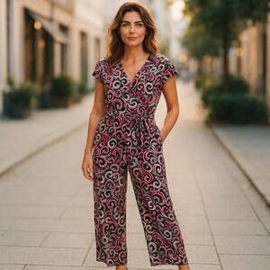 Chico's Pink and Orange V-Neck Maxi Dress for Work